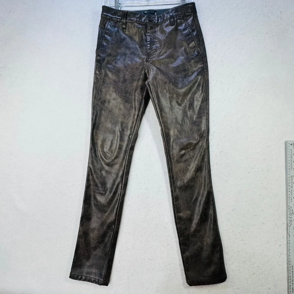 ASOS‎ DESIGN Faux Leather Trousers Mens W28 L32 Brown Distressed Rocker Grunge